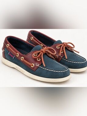 Sebago Docksides Boat Shoes Size 6 Topsiders Nubuck Leather Nautical Preppy blue
